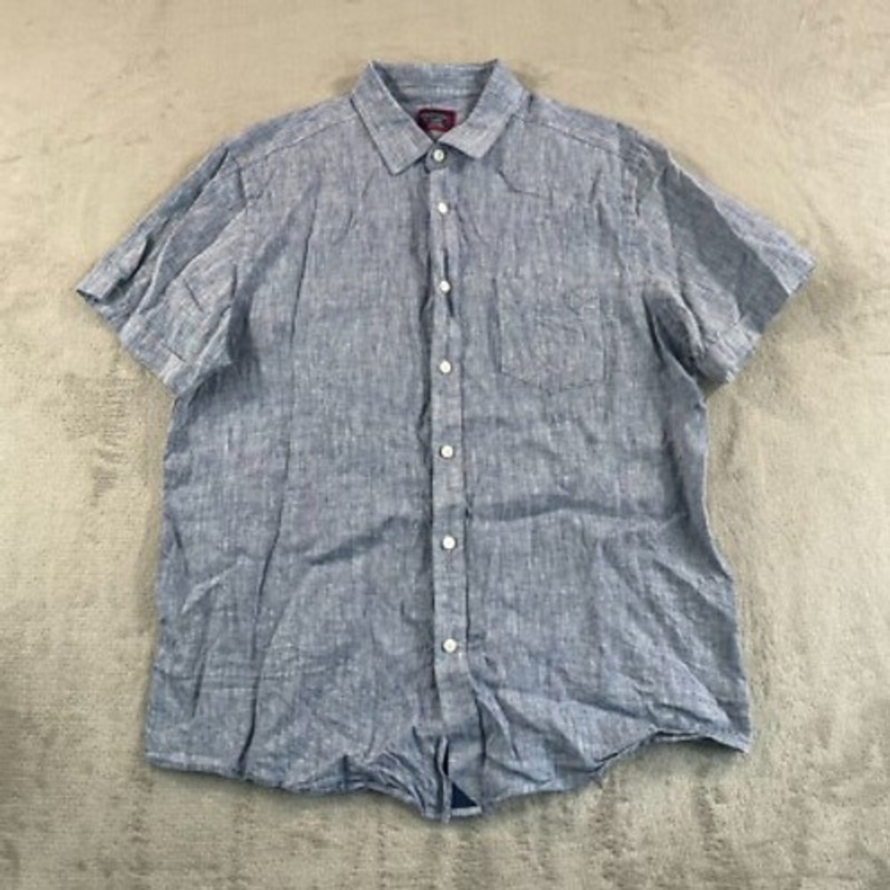 UNTUCKit Slim Fit Shirt Men XL Blue 100% Linen Chambray Short Sleeve Vacation